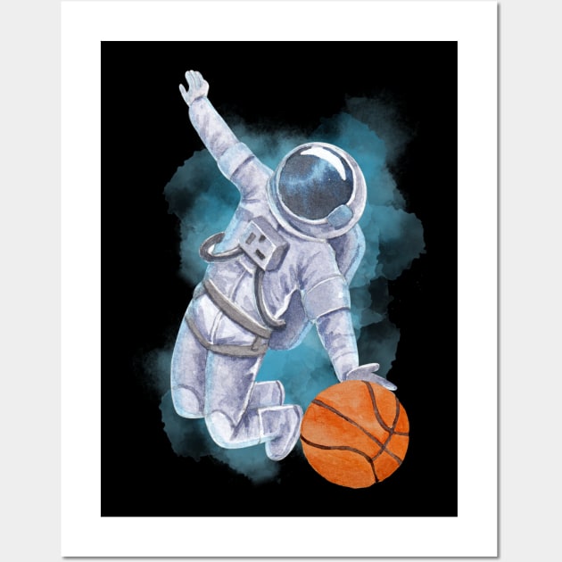 Astronaut Basketball in Outer Space Wall Art by Millusti
